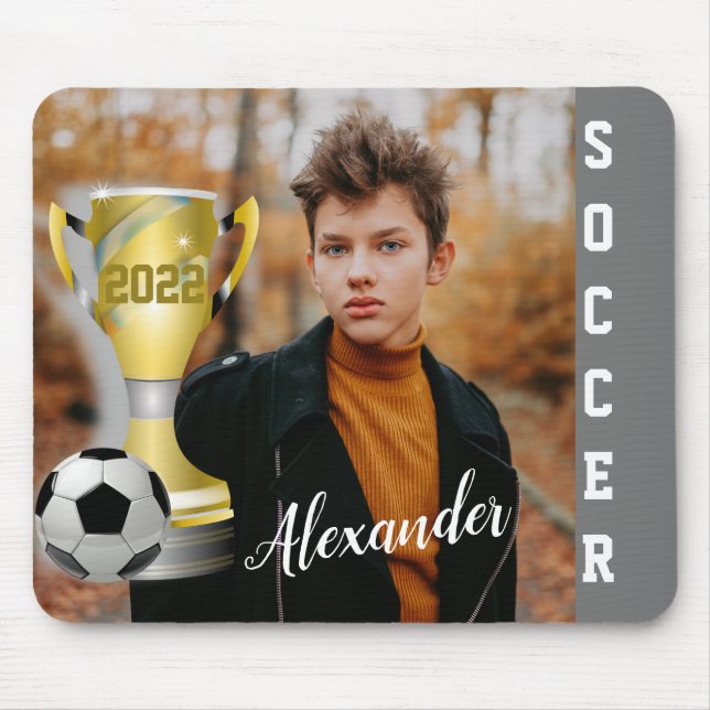 Modern Grau Soccer Sports Foto & Name Mousepad (Vorne)