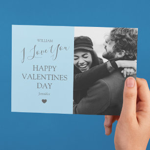 Modern Grau und Blau Foto Valentinstag Feiertagskarte