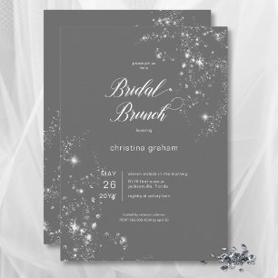 Modern Grau & Weiß Glam Diamonds Bridal Brunch Einladung