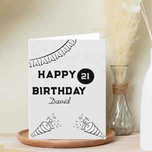 Modern Gray & Black Happy 21. Geburtstag Karte