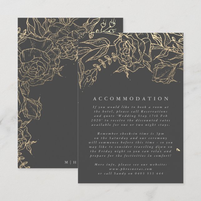 Modern Gray Iron Ore Gold Elegante Pampas Wedding Begleitkarte (Vorne/Hinten)
