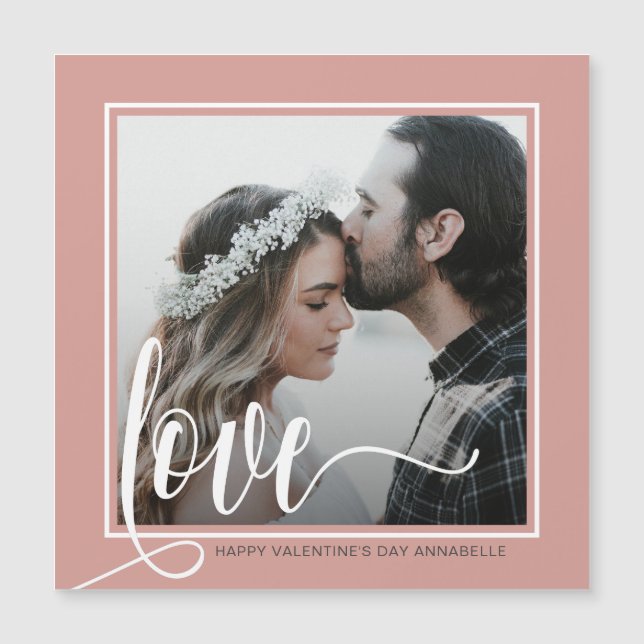 Modern Gray Liebe Script Foto Valentine's Day Magnetkarte (Vorderseite)