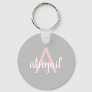 Modern Gray Pink Stilvolle Monogram Name and Initi Schlüsselanhänger