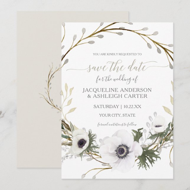 Modern Gray Sage Willow Eukalyptus Save the Date Einladung (Vorne/Hinten)
