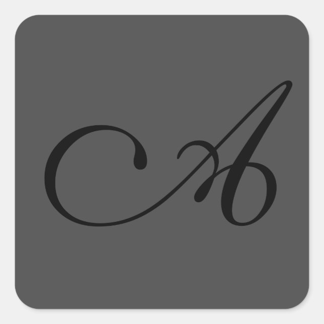 Modern Gray Simple Monogram Add your name Initial Quadratischer Aufkleber (Vorderseite)