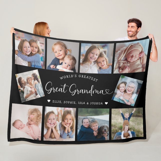 Modern Great Grandma 10 Photo Collage Cute Heart Fleecedecke (Beispiel)