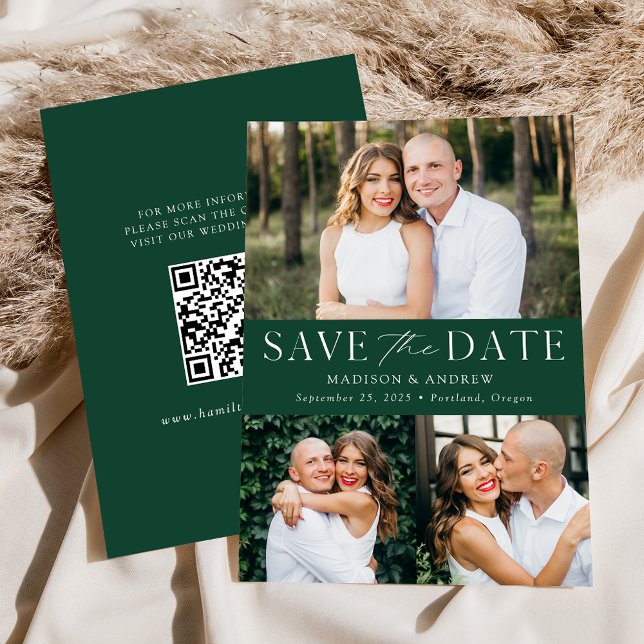 Modern Green 3 Photo QR Code Save The Date (Von Creator hochgeladen)