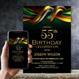 Modern Green and Gold 55th Birthday Party Einladung