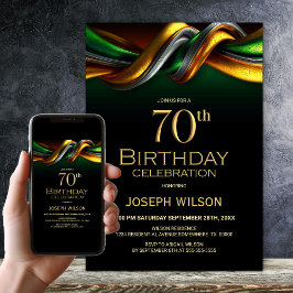 Modern Green and Gold 70th Birthday Party Einladung