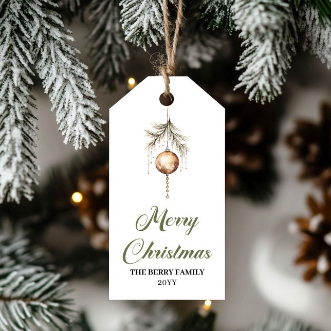 Modern Green and Gold Christmas Ball Gift Label Geschenkanhänger (Modern Green and Gold Christmas Ball Gift Label)