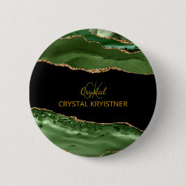 Modern Green and Gold Glitter Monogram  Button