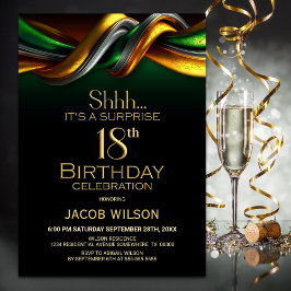 Modern Green and Gold Surprise 18th Birthday Party Einladung