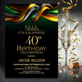 Modern Green and Gold Surprise 40th Birthday Party Einladung