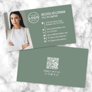 Modern Green Beruflich QR Code Foto Logo Visitenkarte