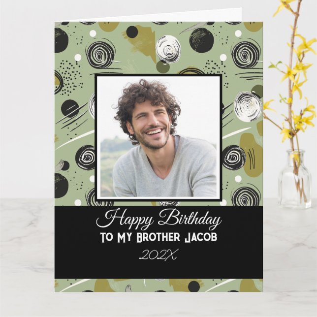 Modern Green Boho Abstract Brother Birthday Karte (Gelbe Blume)