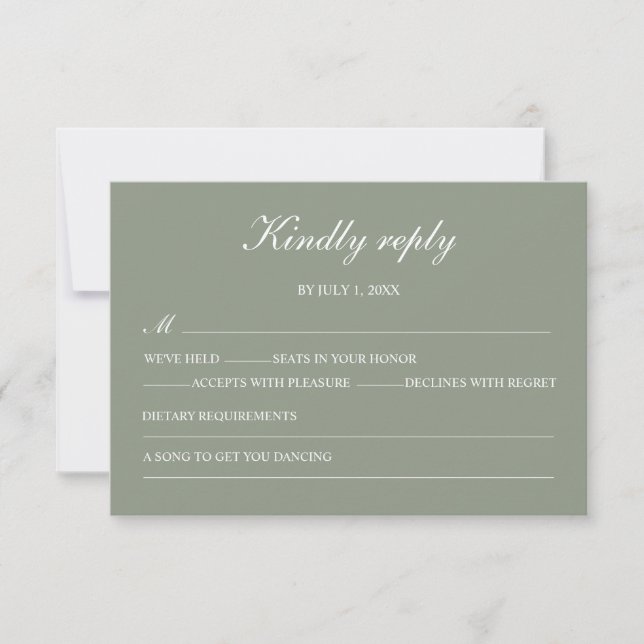 Modern Green Boho Wedding Simple Elegant RSVP (Vorderseite)