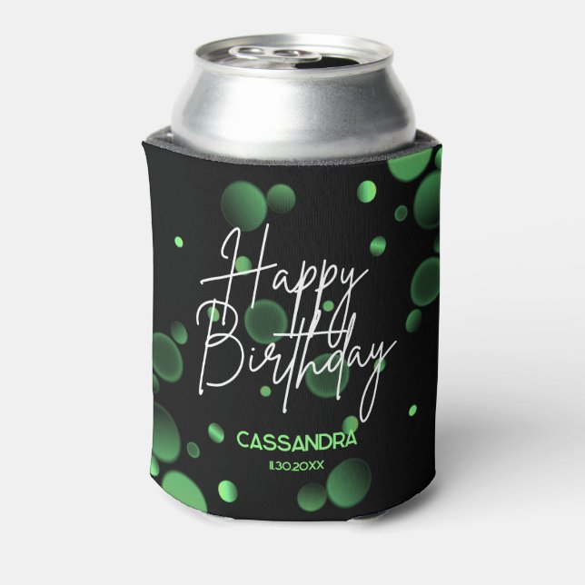 Modern Green Bokeh Gradient Black Happy Birthday Dosenkühler (Kanne Rückseite)