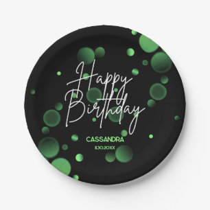 Modern Green Bokeh Gradient Black Happy Birthday Pappteller