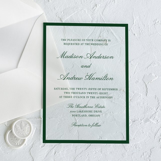 Modern Green Border Wedding Acryleinladungen (Von Creator hochgeladen)