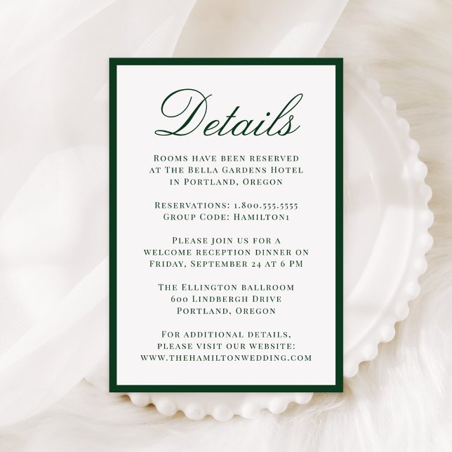 Modern Green Border Wedding Details Begleitkarte (Von Creator hochgeladen)