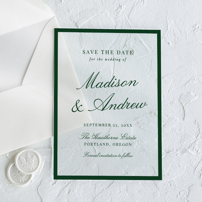 Modern Green Border Wedding Save the Date Acryleinladungen (Von Creator hochgeladen)