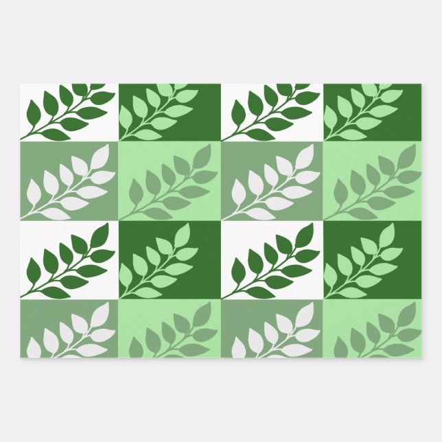 Modern Green Botanical Leaf Pattern Wrapping Paper Geschenkpapier Set (Vorderseite)