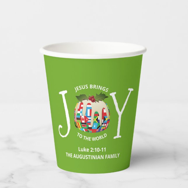 Modern Green Christmas JOY TO THE WORLD Pappbecher (Vorderseite)