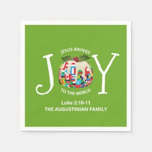 Modern Green Christmas JOY TO THE WORLD Serviette