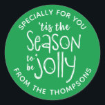 Modern Green Christmas Sticker<br><div class="desc">Ein lustiger und festlicher Weihnachtsaufkleber zum Dekorieren Ihrer Geschenke. Der Aufkleber hat die Wörter, ist die Jahreszeit, um auf einem grünen Hintergrund mit weißer Typografie. Spaß für Weihnachten Nachbar Geschenke zu verwenden. Personalisieren Sie den Text so, dass er Ihnen gehört. Entworfen für Sie von BlackBerry Boulevard.</div>