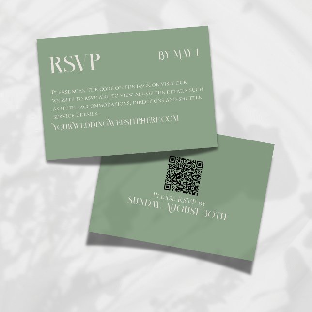 Modern Green Classic Wedding RSVP with QR Code Karte (Make it easy for your guests to RSVP for your big day with this Modern Navy Classic Wedding RSVP!)