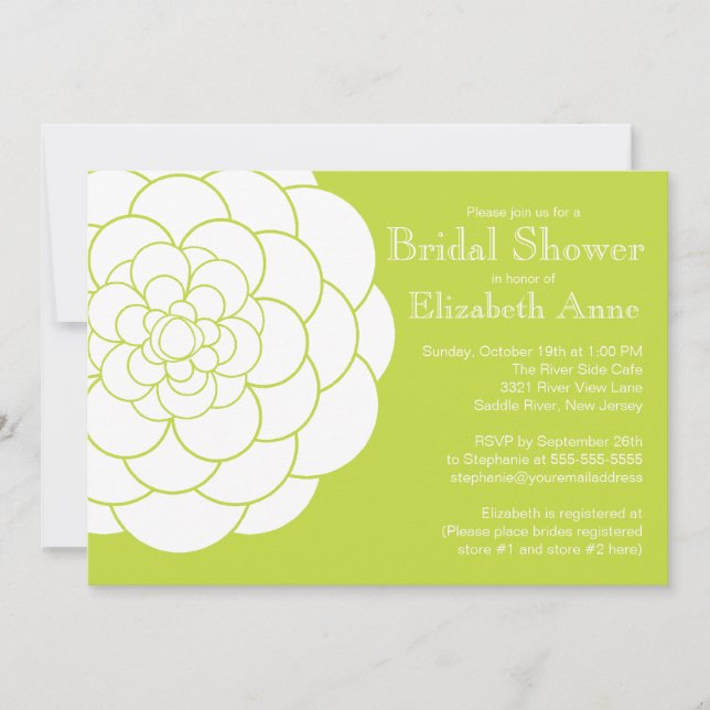 Modern Green Dahlia Bloom Floral Brautparty Einladung (Vorderseite)