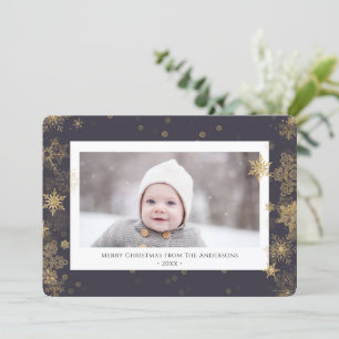 Modern Green Elegante Script Snowflakes Bokeh Feiertagskarte
