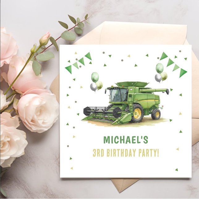 Modern Green Farm Tractor 3rd Birthday Serviette (Von Creator hochgeladen)