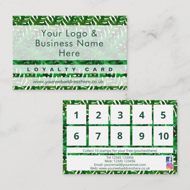 Modern Green Farne Design Loyalty Card  Visitenkarte (Vorne/Hinten)