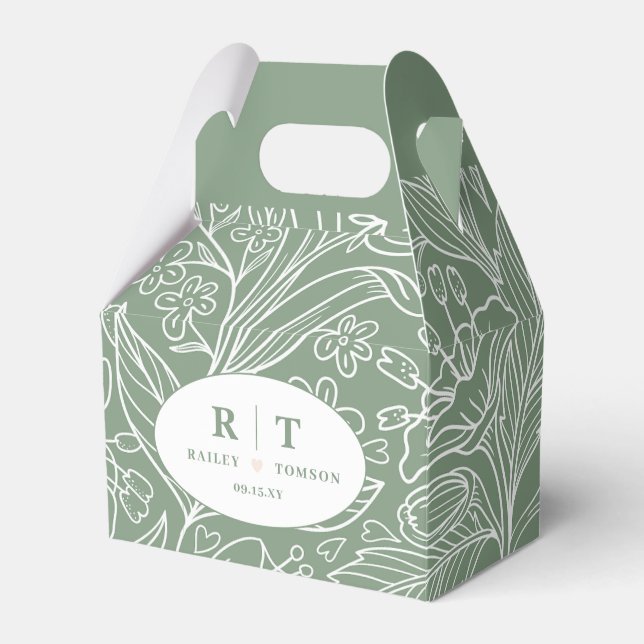 Modern Green Floral Monogram Danke Hochzeit Geschenkschachtel (Vorderseite)
