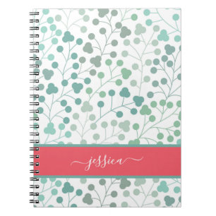 Modern green floral pattern script name mini clipb notizblock