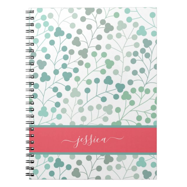 Modern green floral pattern script name mini clipb notizblock (Vorderseite)
