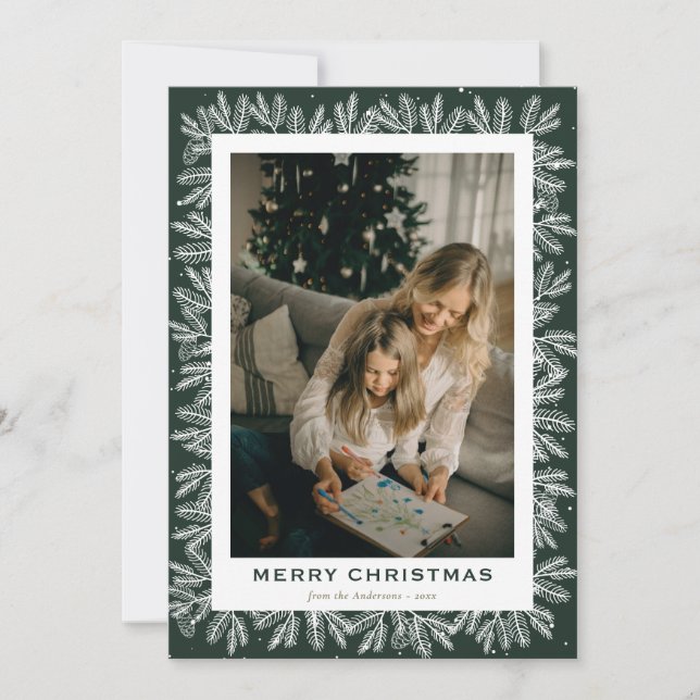 Modern Green Forest Pine Foto Weihnachten (Vorderseite)