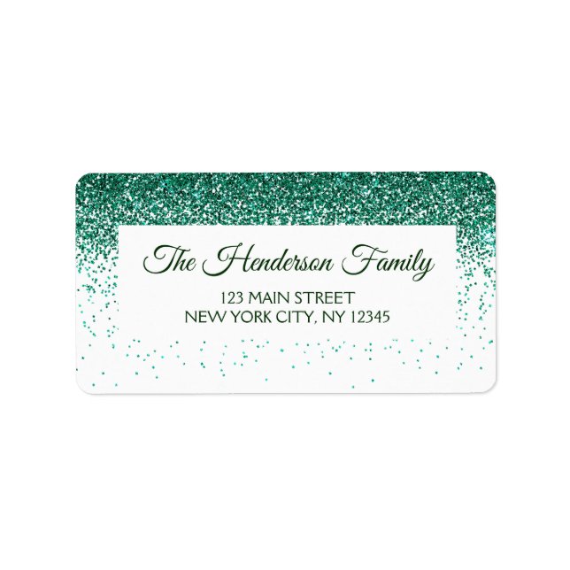 Modern Green Funkelnd Glitzer Elegante Weihnachten Adressaufkleber (Vorne)