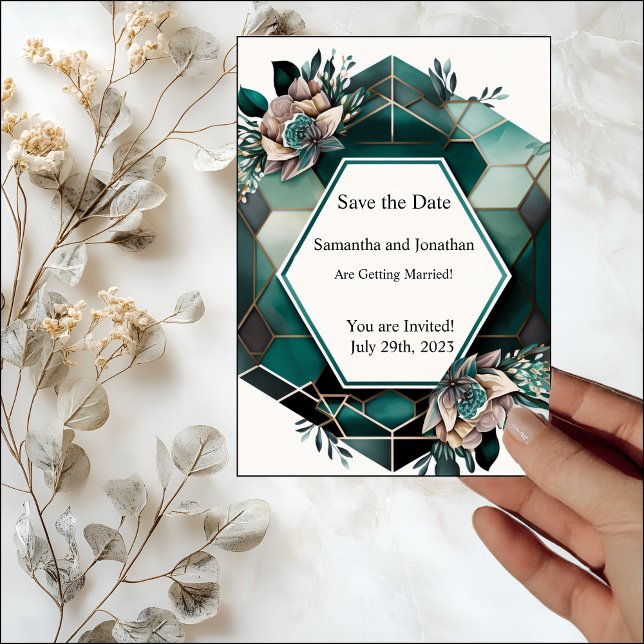 Modern Green Geometry Design Save the Date Card Einladung (Von Creator hochgeladen)