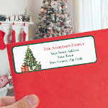 Modern Green Gingham Christmas Tree Ornaments Name<br><div class="desc">Moderne grüne Gingham Weihnachtsbaumschmuck Name & Rücksendeadresse Label.</div>