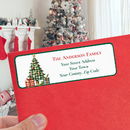 Modern Green Gingham Christmas Tree Ornaments Name