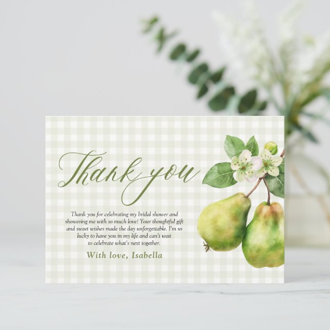 Modern Green Gingham Perfect Pair Bridal Shower Dankeskarte (Stehend Vorderseite)
