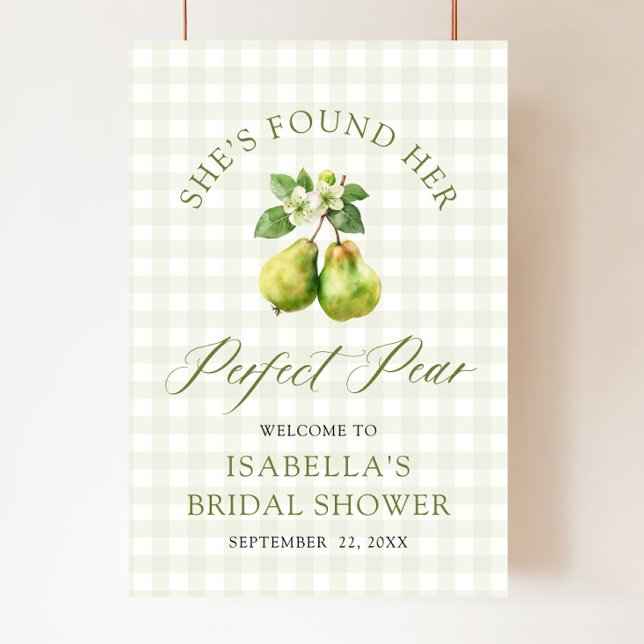 Modern Green Gingham Perfect Pear Bridal Shower Poster (Modern Green Gingham Perfect Pair Bridal Shower Foam Board)
