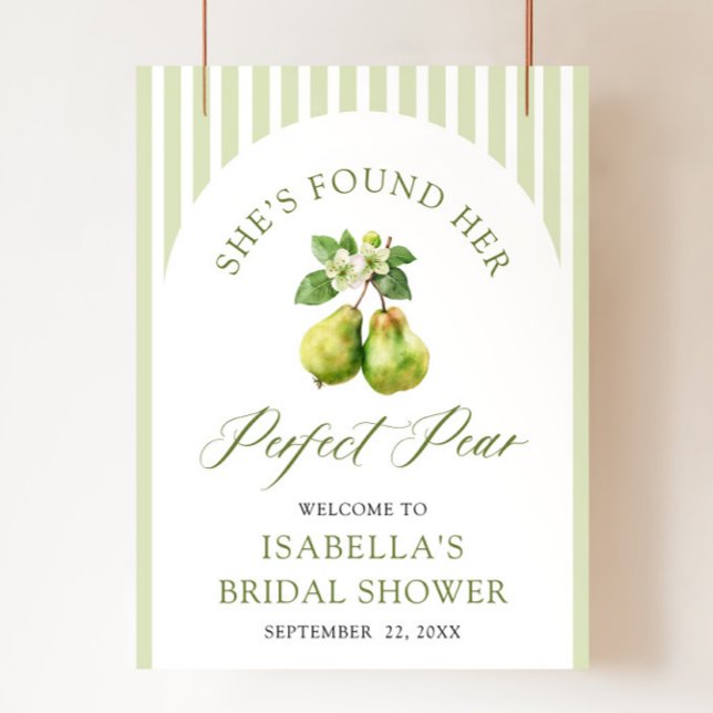 Modern Green Gingham Perfect Pear Bridal Shower Poster (Modern Green Gingham Perfect Pear Bridal Shower Sign)