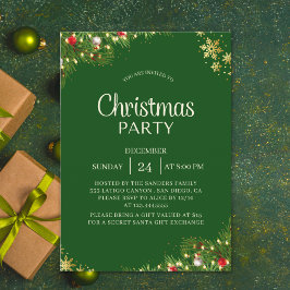 Modern Green & Gold Christmas Party Invitation Einladung