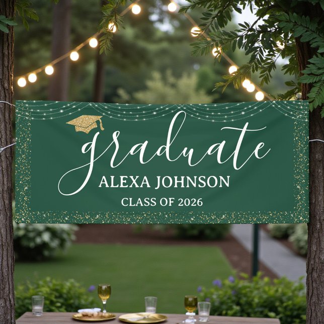 Modern Green & Gold Class Of 2026 Graduate Banner (Von Creator hochgeladen)