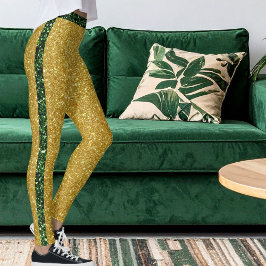 Modern Green Gold Glitter Sparkle Colorful Stripes Leggings
