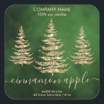 Modern Green Gold Glitzer Pine Christmas Candle Quadratischer Aufkleber<br><div class="desc">Moderne Green Gold Glitzer Pine Christmas Candle Square Sticker</div>