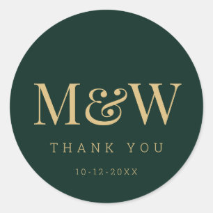 Modern Green Gold Monogram Wedding Vielen Dank Runder Aufkleber
